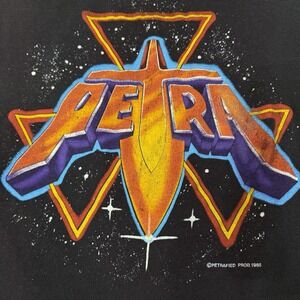 Vintage 1985 Petra Christian Black Rock Band Shirt Size Medium Jesus